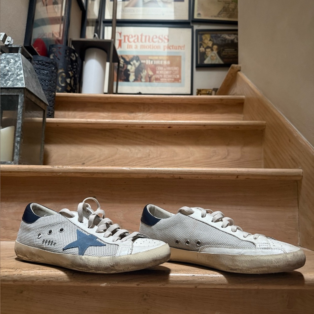 Golden Goose Super-Star Low Sneaker - Off-white/Steel Blue/Navy Men’s 10US/43EU - Picture 6 of 12